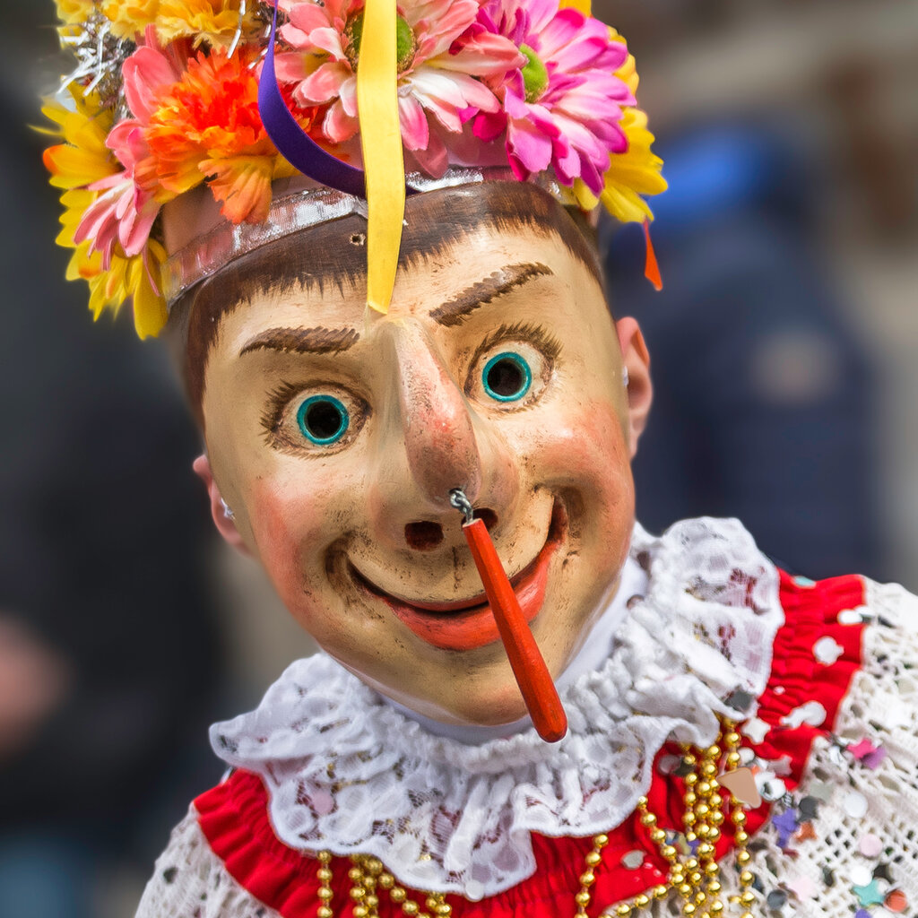 Carnevale Ladino Particolare di una maschera in legno tipica del Carnevale Ladino in Val di Fassa