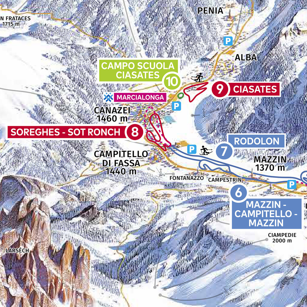 Cartina Sci Fondo Mazzin Campitello Canazei Val Di Fassa Cartina Sci Fondo Mazzin Campitello Canazei Val Di Fassa
